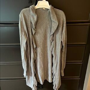 New York & Company Gray Cardigan Sweater with Draped Design